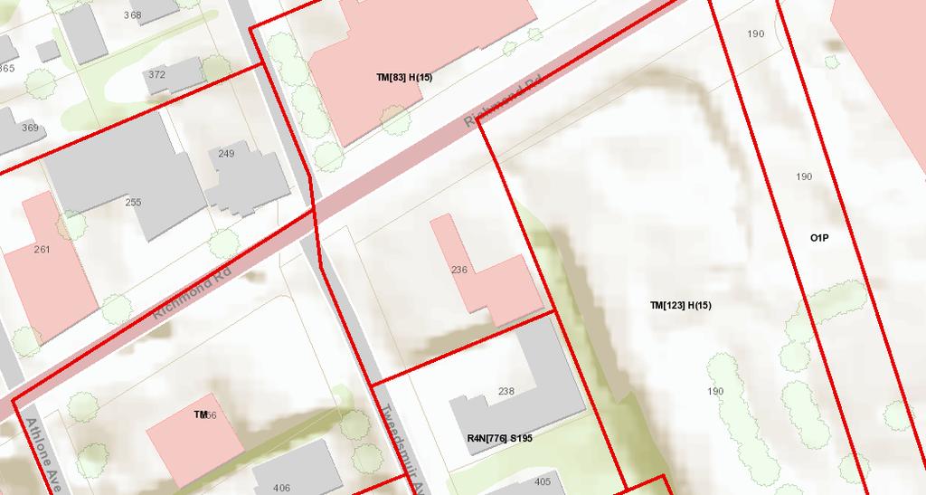 4.3 City of Ottawa Zoning By-law The site is zoned TM[83] H(15 Traditional Mainstreet, Exception 83, maximum height of 15 metres.