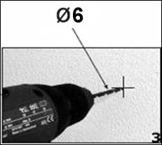 3) Using a drill bit with a 6 mm diameter, make holes in the wall on the positions that you have