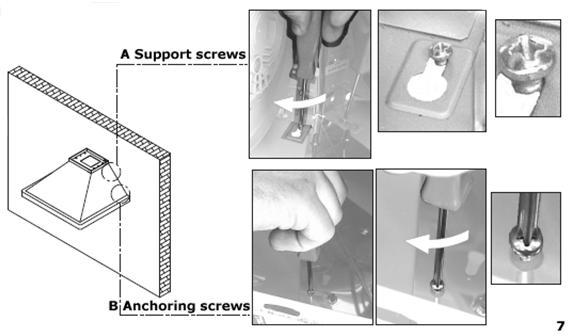 6) Hang the hood onto the support screws.