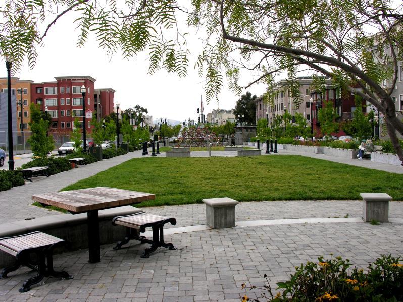 Include a periphery sidewalk, a minimum of six- feet wide that connects the civic green to the surrounding sidewalk network, and incorporates internal, hard surface walkways that define areas and