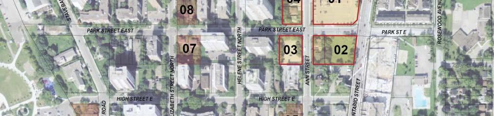 for planned and potential redevelopment sites (5-13) were