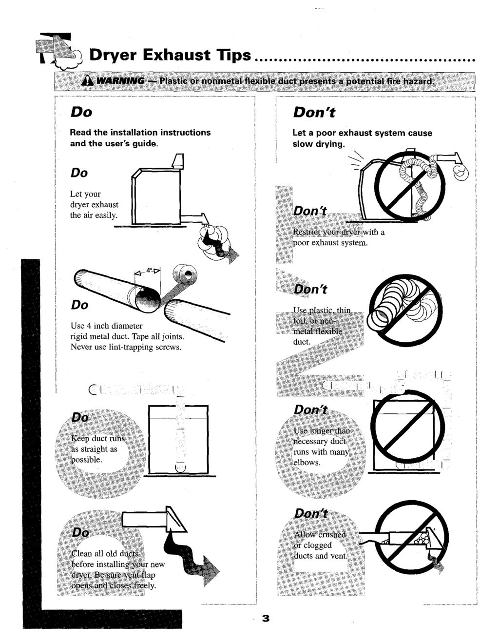Dryer Exhaust ]tips...... Do Read the installation instructions and the user's guide. Don't Let a poor exhaust system cause slow drying.
