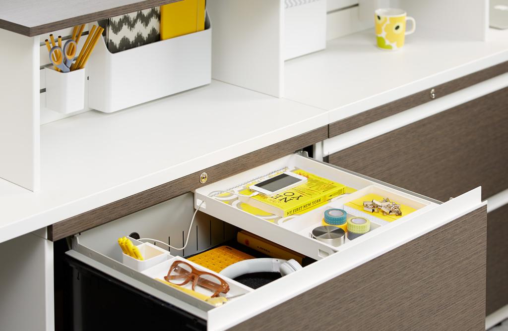 File Drawer Insert Hold Everything (and anything) Meet Today s Storage Needs Workstyles are changing, and the contents of desk storage have shifted from paper files to personal items.