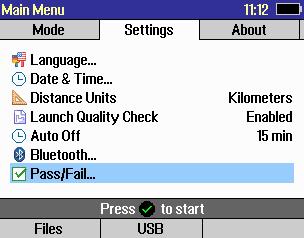 Adjusting Link & Event Pass/Fail Settings From the Settings Menu A, navigate to the Pass/Fail B option using Press