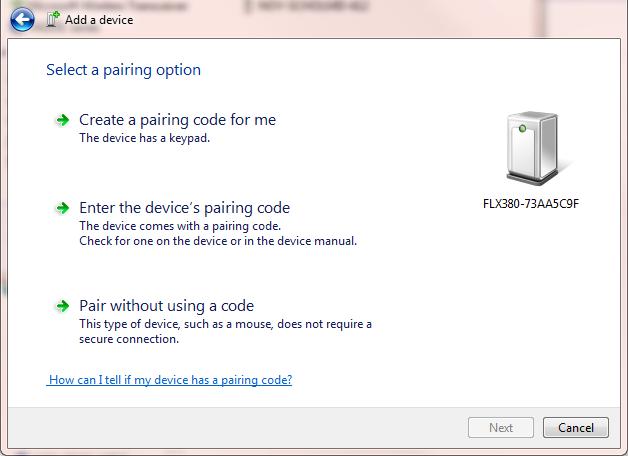 Enter 0000 4-digit pairing code L, click Next and verify the device is