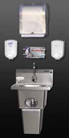 with MICROGARD antimicrobial protection, T&S electronic-eye splash-mounted faucet with hydrogenerator, Purell hand sanitizing dispenser,