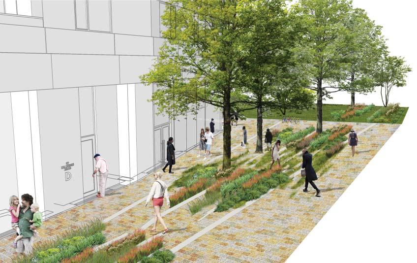 amenity space, a simple, yet pleasant setting to the new buildings and a potential future link to Lea Bridge Road Rail Station.