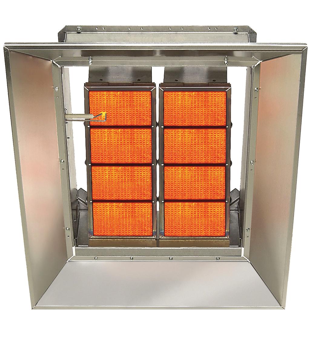 HIGH INTENSITY INFRARED HEATERS RSD Series Ceramic Heaters Special Honeycomb Tile Design for Increased Radiant Output Inputs from 30,000 to 160,000 Btu/hr Suitable for Angle Mount up to 35 All