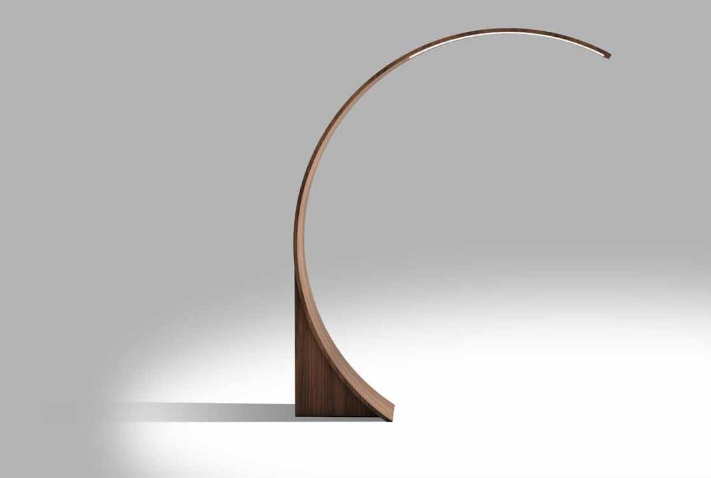 SWOOP The Swoop Floor light is available with a hand crafted hanging wooden shade or with an inset LED light to maintain the design s minimalist aesthetic.