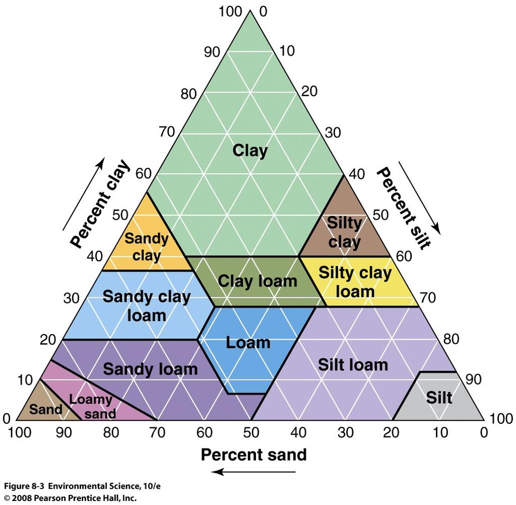 Soil Properties: Texture The percentages (by weight) of