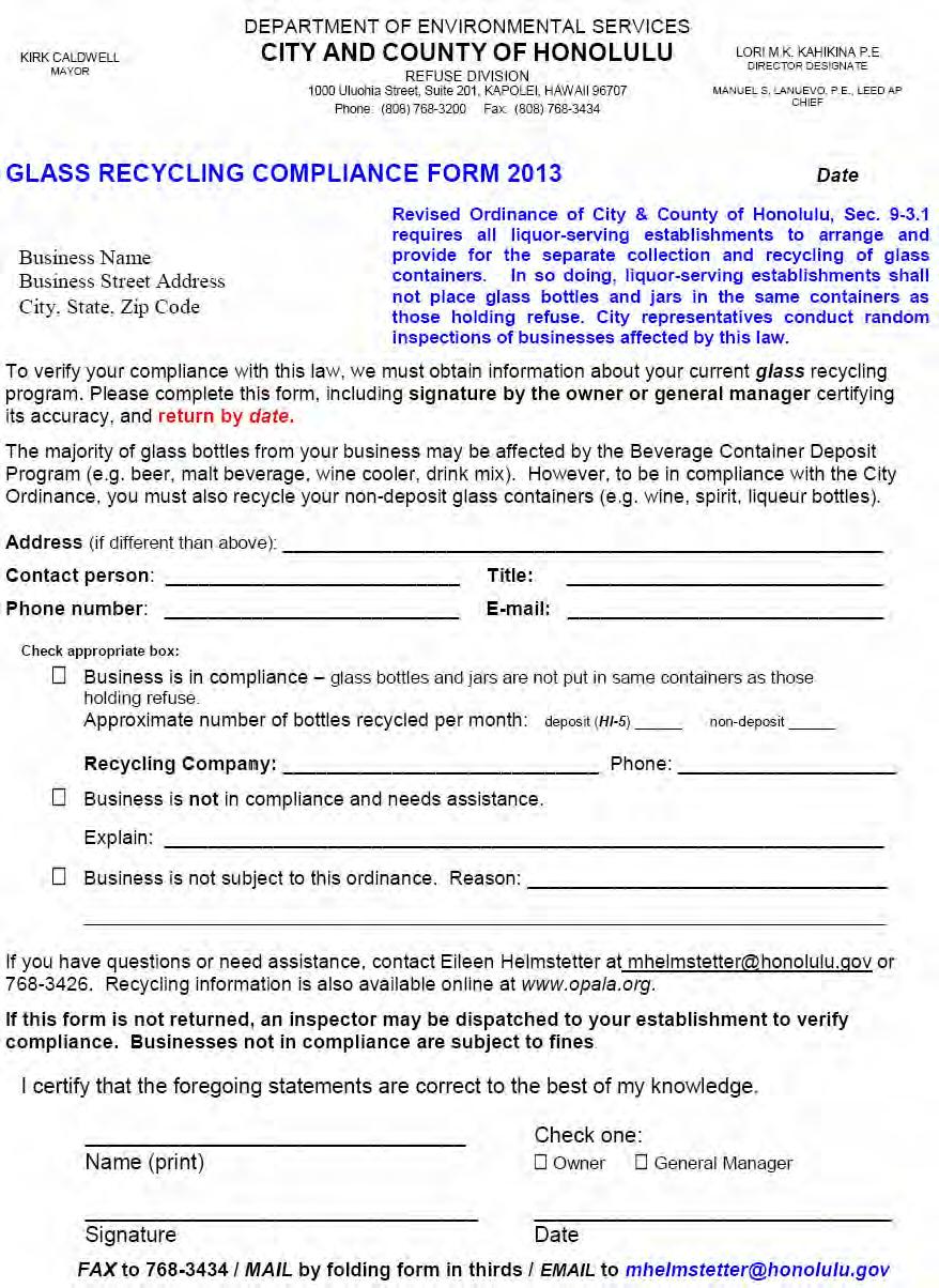 COMPLIANCE FORM GLASS EXHIBIT J Report on