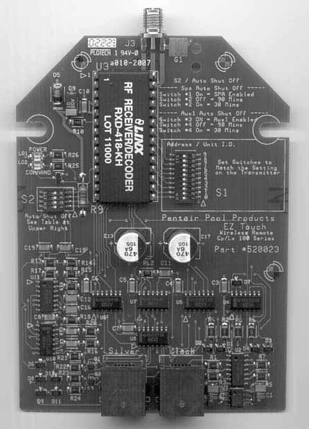RECEIVER CIRCUIT BOARD Mounted to the back of the LX-100 RF Power/Load Center is the Receiver Circuit Board. On the circuit board, you will discover the following: 1.