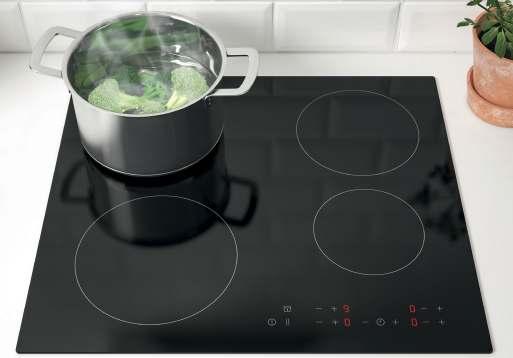 Child lock can be activated. The scraper that is sold as an accessory is recommended for easy cleaning of the hob.