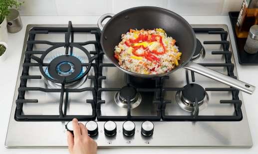 Convenient electric ignition by using the push-and-turn knob. The smooth gas on glass surface is easier to clean than conventional gas hobs. 2 sets of knobs included.