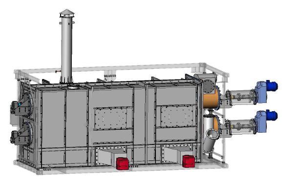 The figure below shows model of process module Figure 2. Process module 3.3 Dried material discharge module Discharge module consists of two outlet boxes, discharge screw conveyor and rotary valve.