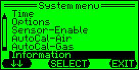 DETECT - Back to detection mode System Menu Within the System menu the following adjustments are possible: Bump Test - Date of next bump test Calibration - Date of