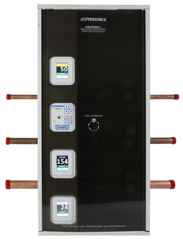 Submittal Data Sheet Features The Powerex Med Touch area alarm zone valve panel digitally displays gas pressure (1 psi increments) and provides alarm conditions as required by the latest edition of