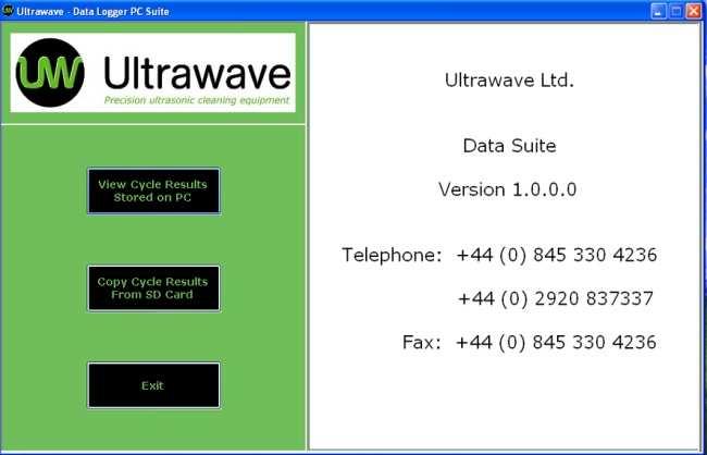4. Using the Ultrawave Cycle Validation Software When the Cycle Validation Software is installed and opened the below screen will display: There are two options available: 1.