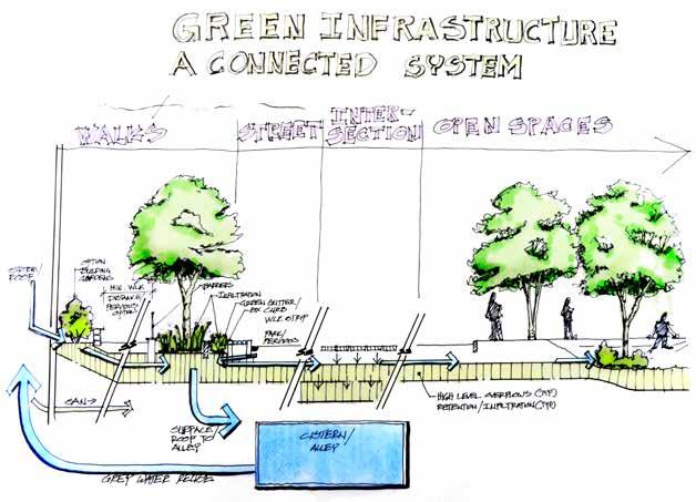 Concept and Goals. This project integrates low impact development (LID) techniques with community-oriented design to create an interconnected series of green streets.