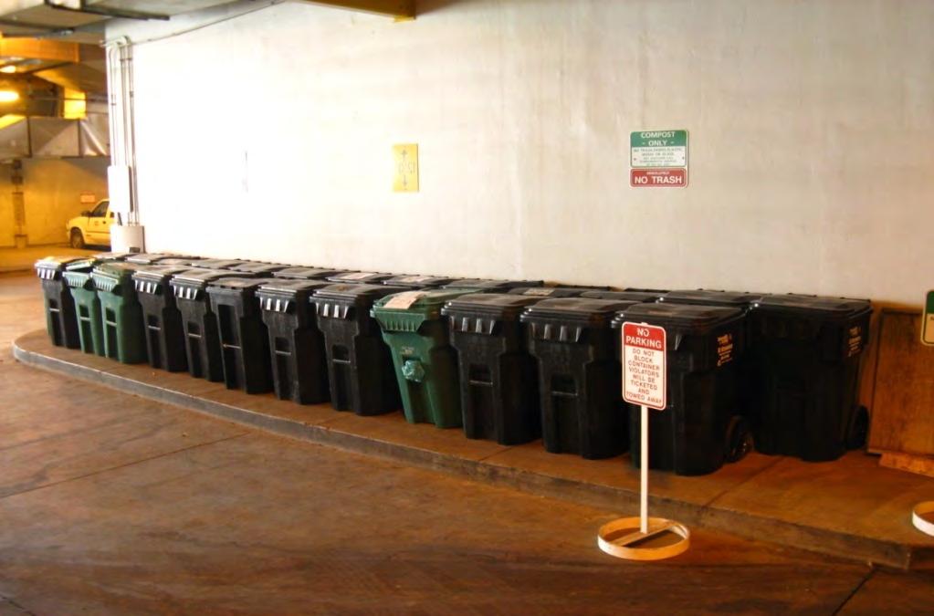 Staging Area 65-gallon totes on wheels (supplied by WMI) for central collection containers 30