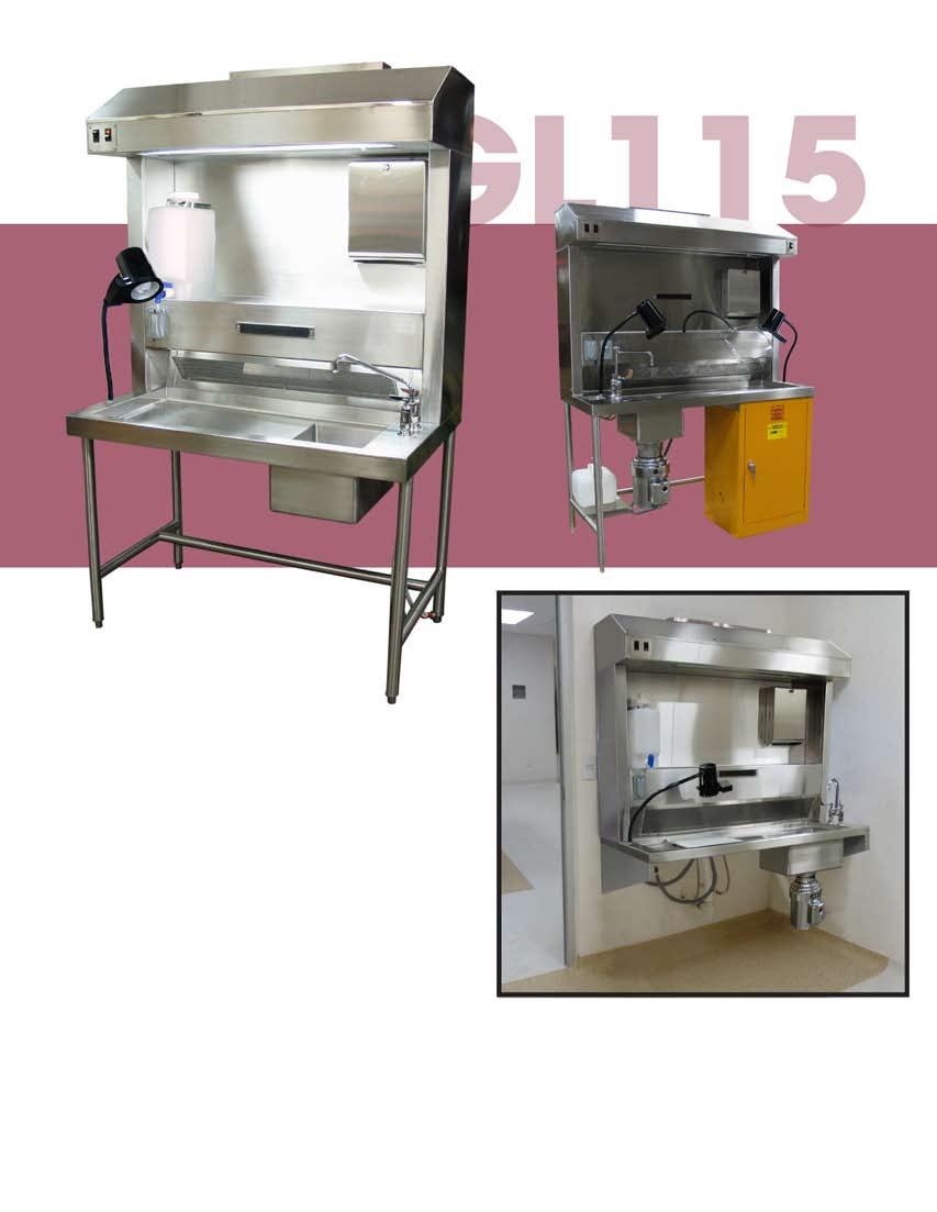 PATHOLOGY S GL115 w/optional FLAMMABLE CABINET The Model GL115 has the same useful features as the Model GL110 with the added bonus of a larger sink basin.