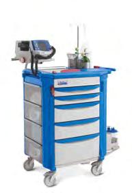 Basic Cart with side bins and tank holder Upgrade with defibrillator arm, storage bin and suction shelf Upgrade
