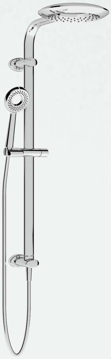 9504785 Tronico Twin Shower 9504783 Tronico Overhead Shower & Arm 250mm shower head 105mm hand shower 960mm rail Bottom water inlet Free fixation WELS: 3 star, 9 litres/min 250mm shower head WELS: