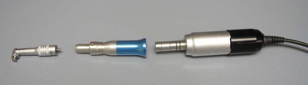 VII. Care and Maintenance of Polisher Prophy Angle Straight Hand Piece Micromotor Knurled Knob 1. The straight handpiece is pushed onto the rod of the micromotor. It will snap into place. 2.