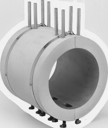 Liquid-Cooled Cast-In Band Heaters for Extrusion Processing Type CWW Dual Set of Cooling Tubes within the Same Cast-In Heater The Dual cooling tube design incorporates two sets of 3/8" or 1/2"
