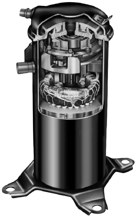 D FEATURES COMPRESSOR Scroll Compressor Compressor features high efficiency with uniform suction flow, constant discharge flow, high volumetric efficiency and quiet operation.