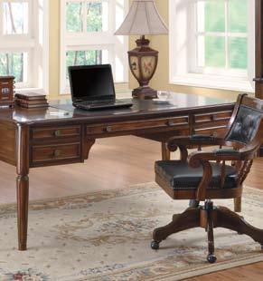 The Peterson collection features a warm walnut finish with detailed moldings and decorative hardware.