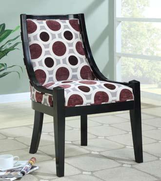 area and tapered cappuccino legs. Sit comfortably in this modern accent chair.