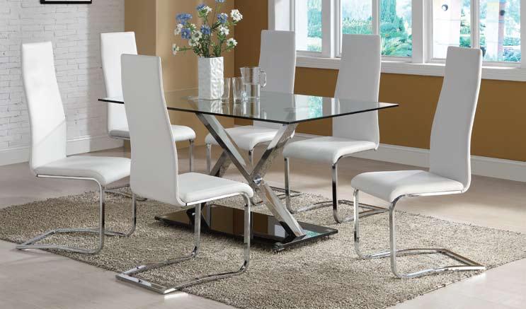 The chairs feature chrome legs and a faux black or white vinyl seat that is both comfortable and attractive.