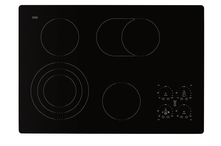 Pull-up control knobs for easy cleaning of the hob. Smooth tempered glass surface; makes it easy to clean and provides extra work space. 1x9 radiant element, 2500W. 1x8 radiant element, 1800W.