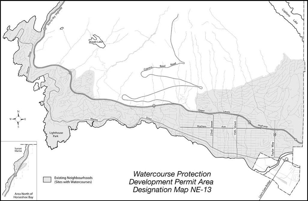 Natural Environment Development Permit Area Designation Map NE 13 for Existing Neighbourhoods Where applicable, Guidelines NE 5 and NE 6 shall also be applied in the issuance of development permits