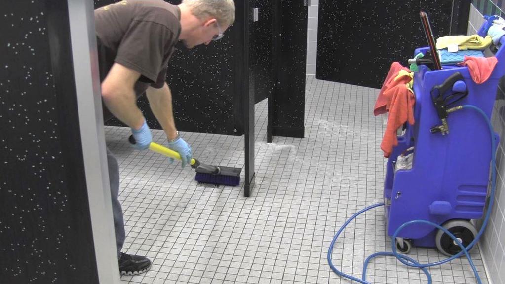 Floor care - Scrubbing Use a hydrogen peroxide cleaner when needed to help brighten grout lines and lift chemical residue.