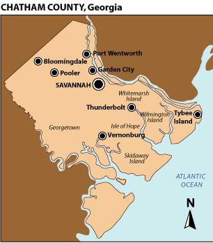 Chatham County, Georgia Northernmost of Georgia's coastal counties on the Atlantic Ocean.