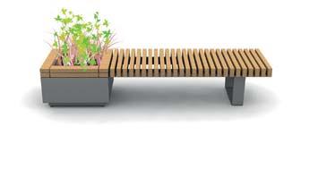 Straight seating modules + planter in mid position Placing a planter within a seating run serves to break it up into smaller segments, creating more