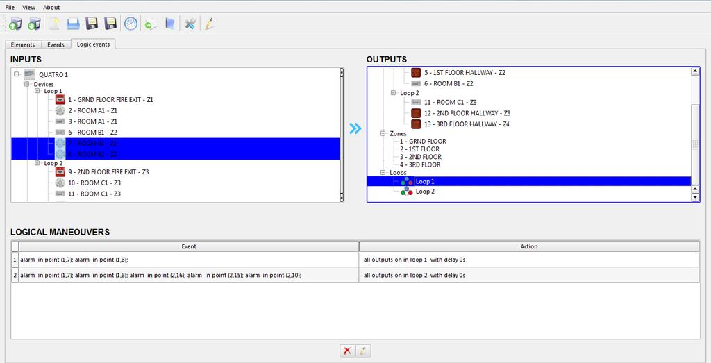 Logic Events Screen The logic events can be created the same way by simply clicking on the inputs