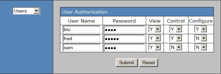 All password information can only be entered using the XT web interface. The username and password can t be changed from the HMI, only from the web interface.