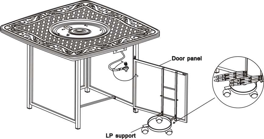 7. Attach the LP support the to door panel by using four 1/4"x15 mm bolts and washers as shown in Figure 7. Do not over tighten. Figure 7 8.