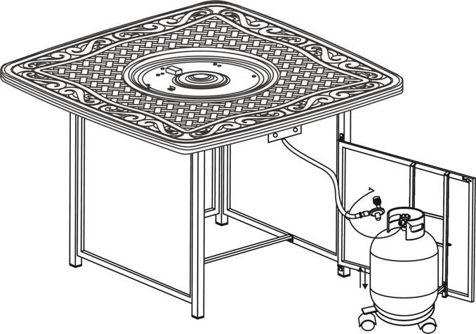 Attach the metal ring ( as shown in Figure 9) pre-fitted with gas hose which is connected to the table top, into the hole of the door panel, then use hex bolt driver to