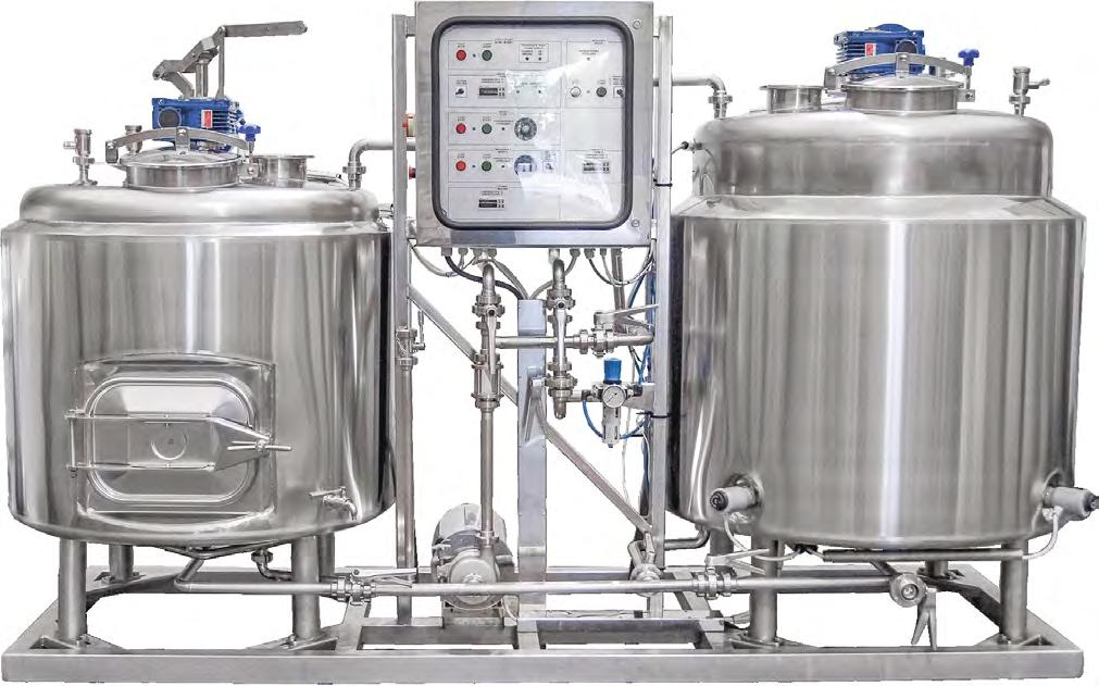 MICRO BREWERY B 250 / B 500 made of AISI 304 stainless steel combined kettle / whirlpool tank with twoblade agitator incorporated at the bottom Lauter tun with rotary blades to cut and extract spent