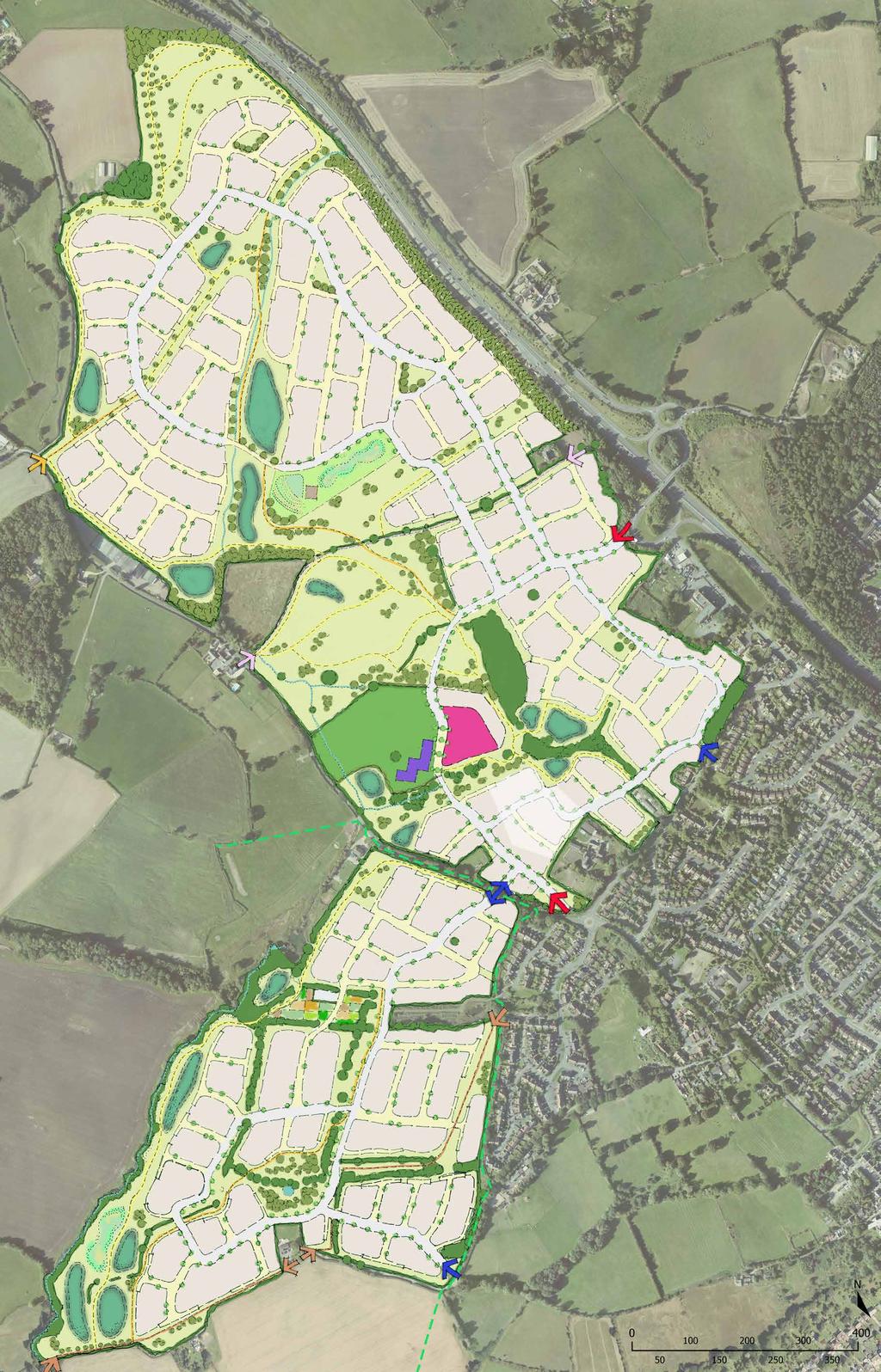 DRAFT MASTERPLAN The draft illustrative masterplan shows how the site can be developed to create a high quality new scheme that responds to the existing context of the site. Up to,800 new dwellings.