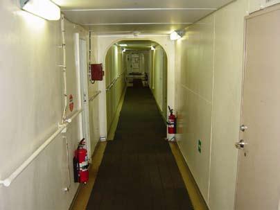 Located around the accommodation passageways are a number of fire boxes, containing a hose reel and nozzle for connection to a hydrant fitted inside the box.