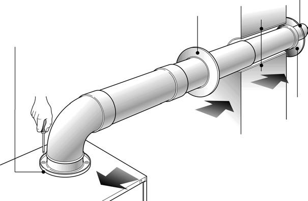 The flue length is measured from the centreline of the appliance flue outlet to the inside of the external wall-sealing ring.
