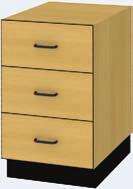 15" - (3" increments) H : 26", 30" D : 25" 3 equal drawers sides, top, and back are decorative caster base option, add -C to