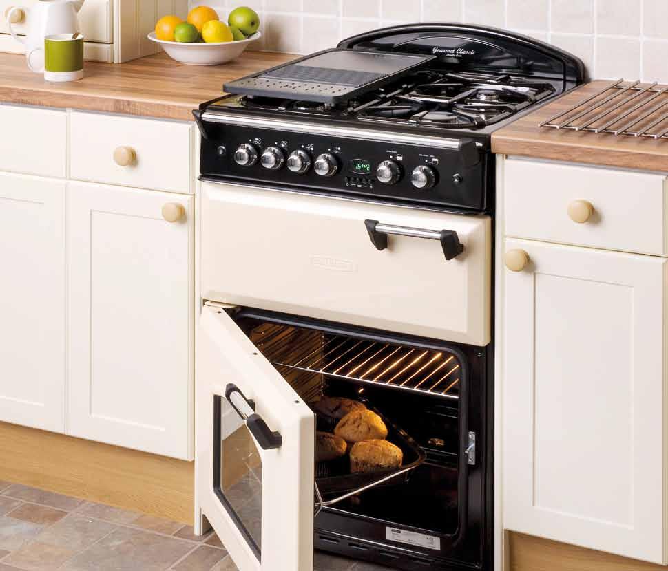 Range 60 GR6CV 60cm Electric Double Oven and Grill Main fan oven, separate top oven/grill 5 button