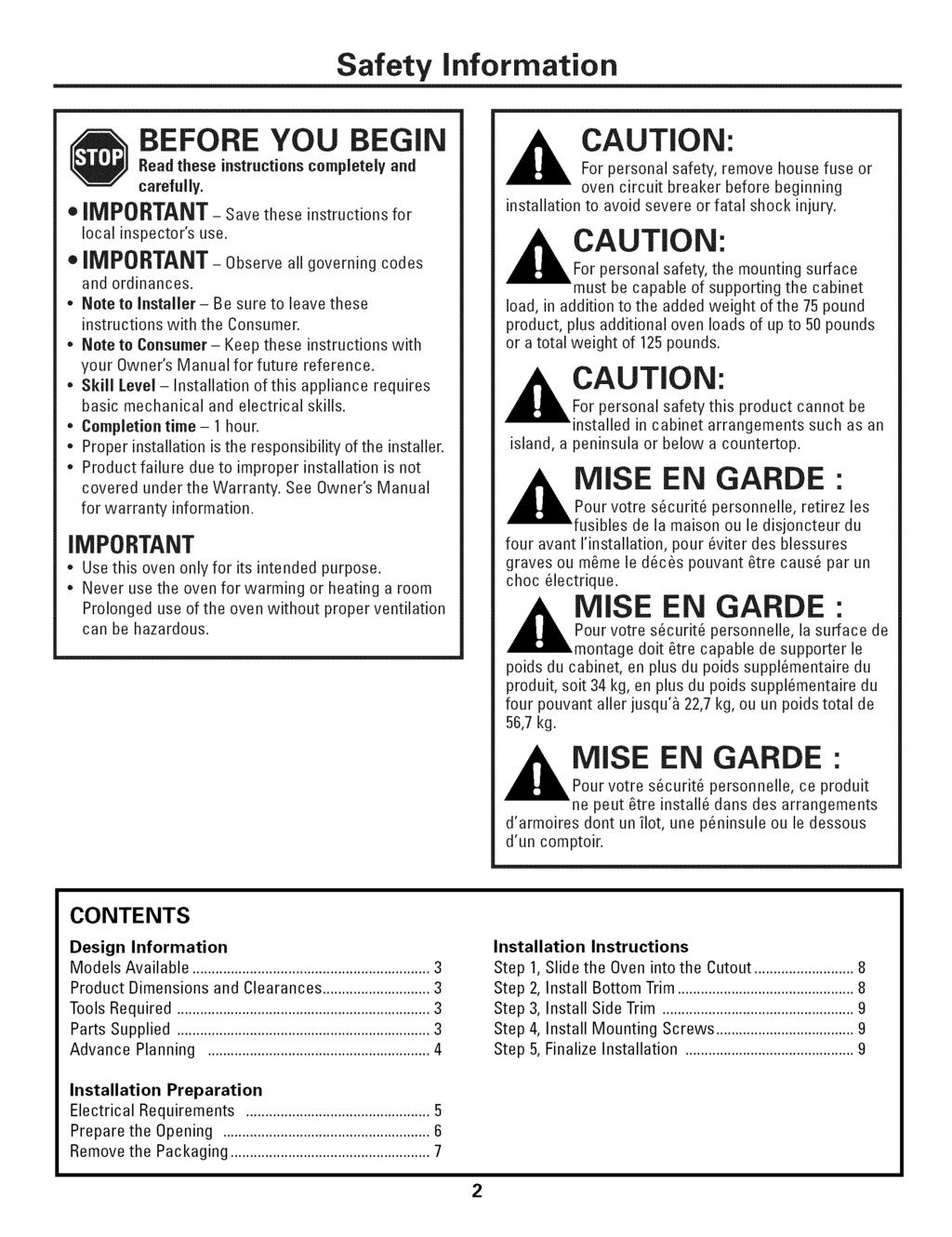 Safety information BEFORE YOU BEGIN Read these instructions completely and carefully. * IMPORTANT- Save these instructions for local inspector's use.