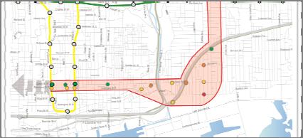 (potential connection to SmartTrack) Queen/Broadview Area Unilever Lands